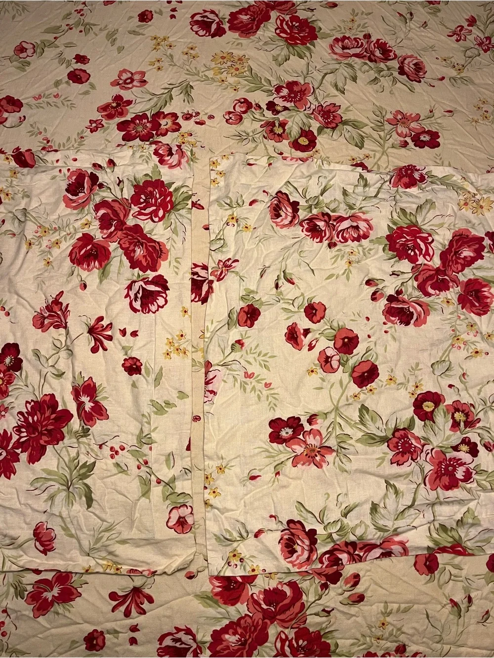 Pottery Barn Cream & dark red/pink floral  cotton linen duvet cover & shams
